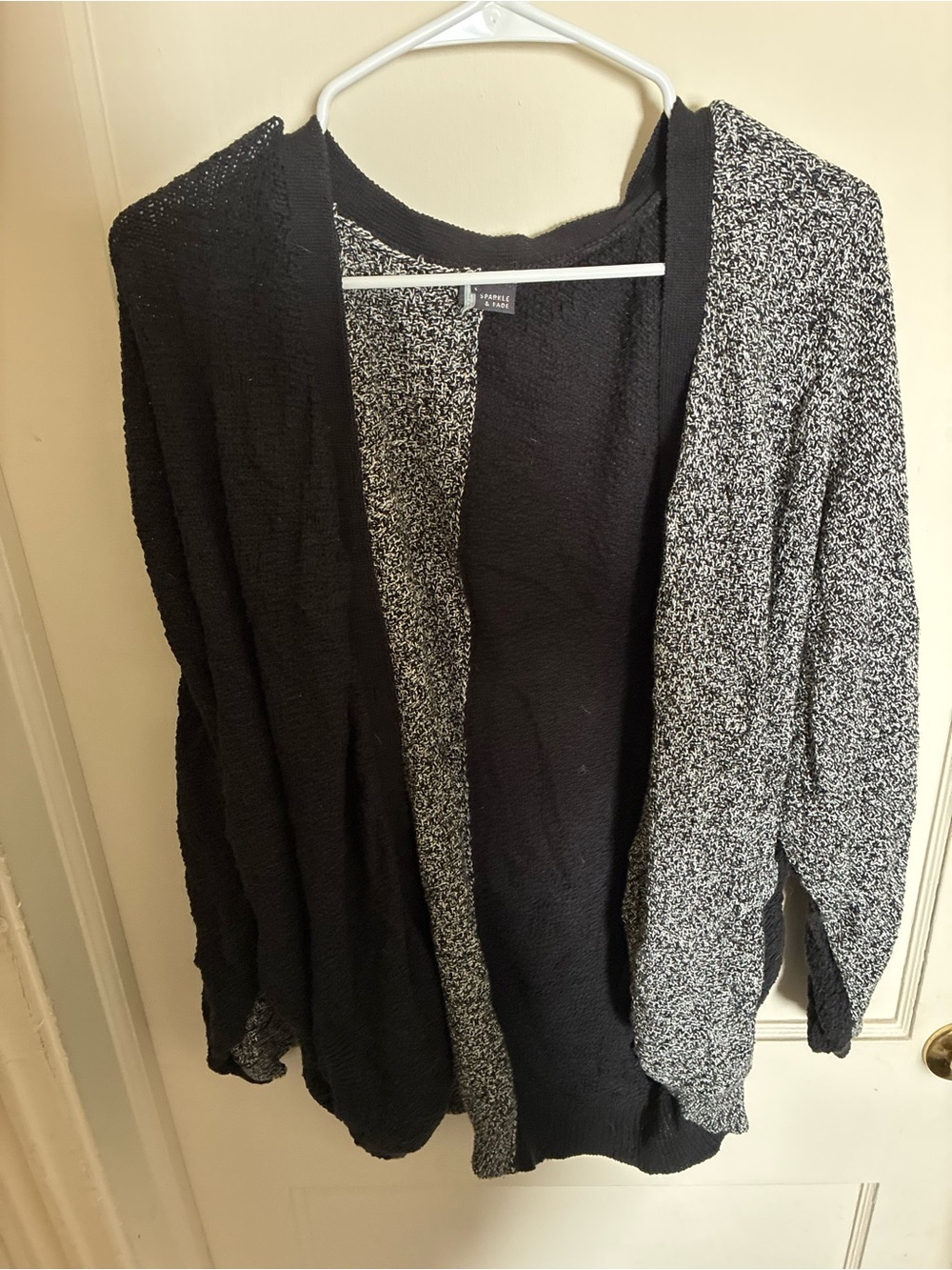 Sparkle & Fade Black and Gray Open-Front Knit Cardigan